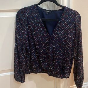 Madewell Navy Blouse with Multicolor Dot Print